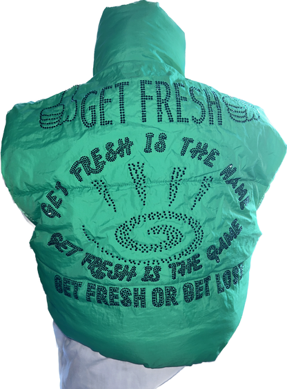 Green GET FRESH OR GET LOST Vest Rhinestone Embroidery