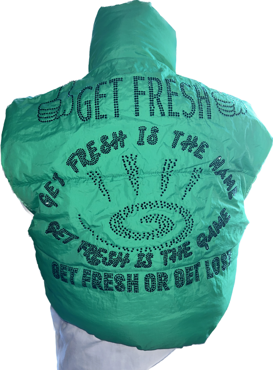 Green GET FRESH OR GET LOST Vest Rhinestone Embroidery