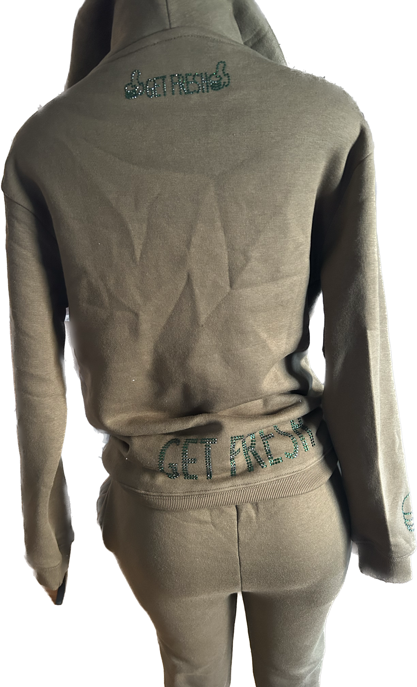 Green GET FRESH OR GET LOST Two Piece Sweater Rhinestone Embroidery