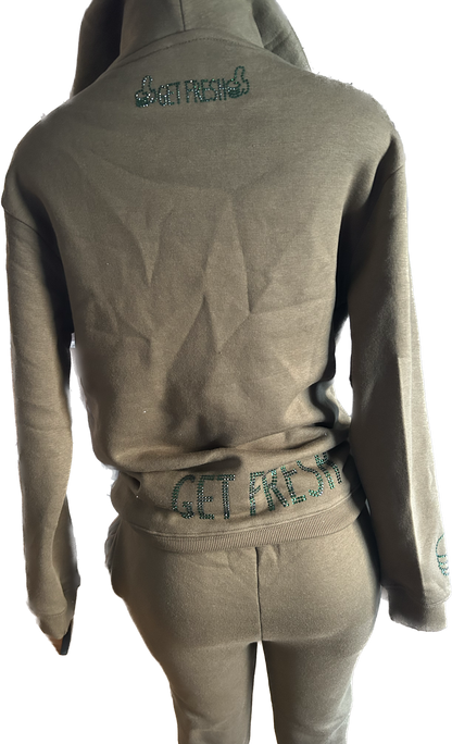 Green GET FRESH OR GET LOST Two Piece Sweater Rhinestone Embroidery