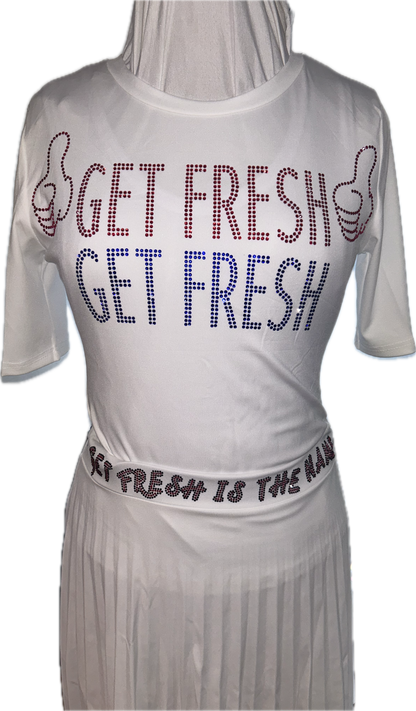 White GET FRESH OR GET LOST Two-Piece With Blue & Red Rhinestone Embroidery