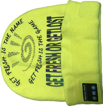 GET FRESH OR GET LOST Flashlight and Bluetooth Lime Green Hat Reflector