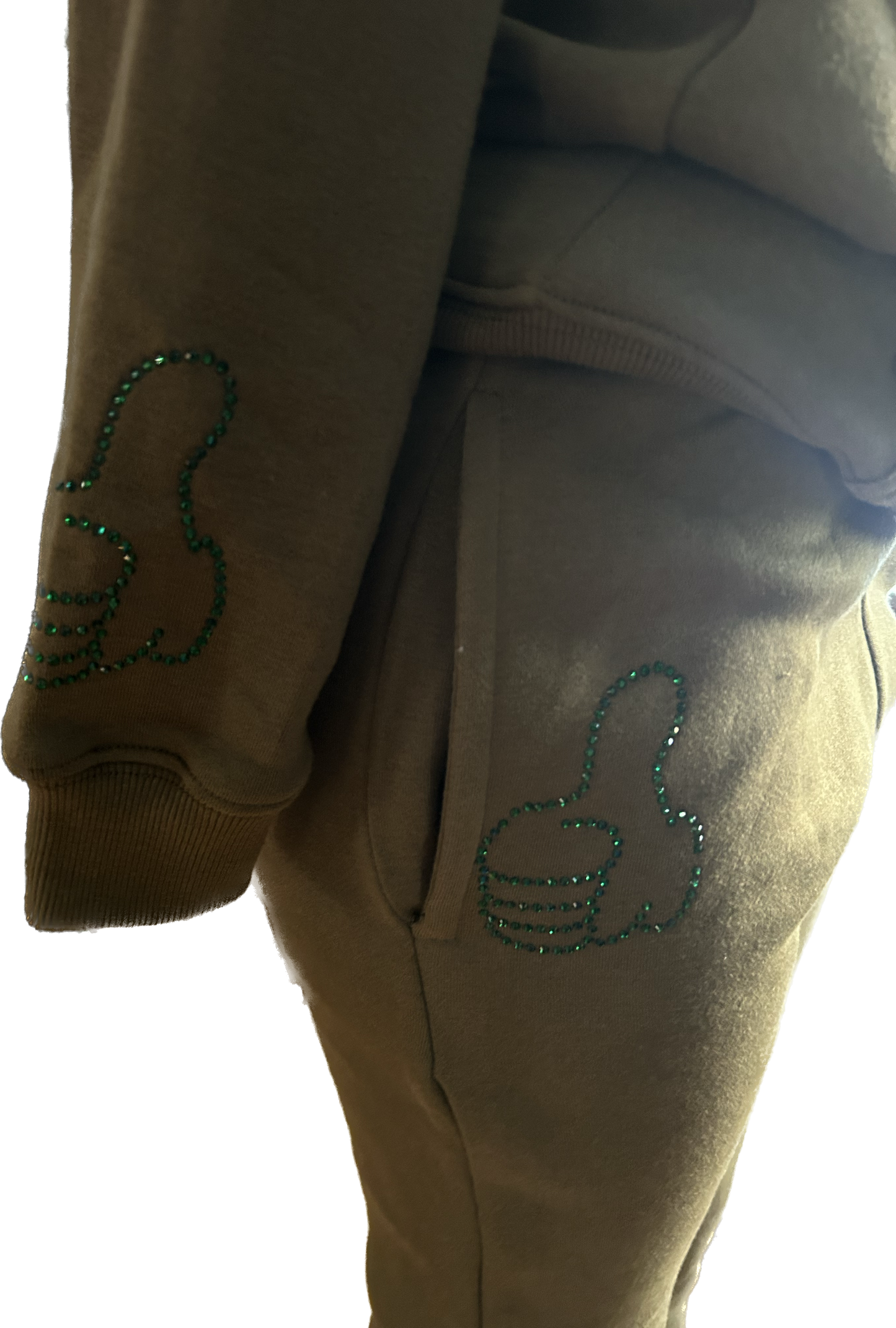 Green GET FRESH OR GET LOST Two Piece Sweater Rhinestone Embroidery