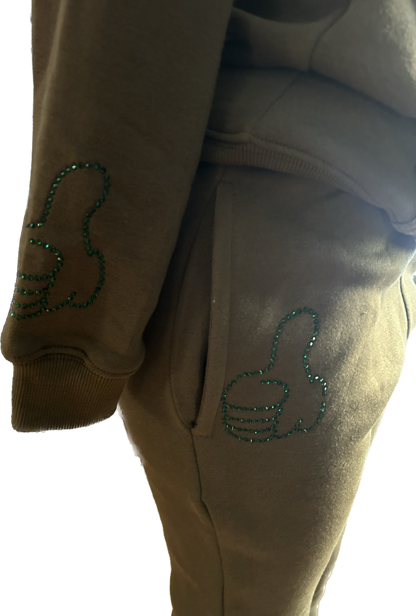 Green GET FRESH OR GET LOST Two Piece Sweater Rhinestone Embroidery