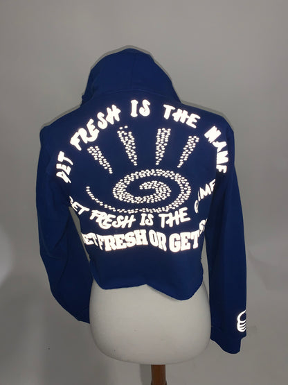 Royal Blue GET FRESH OR GET LOST Crop Top Hoodie Reflector