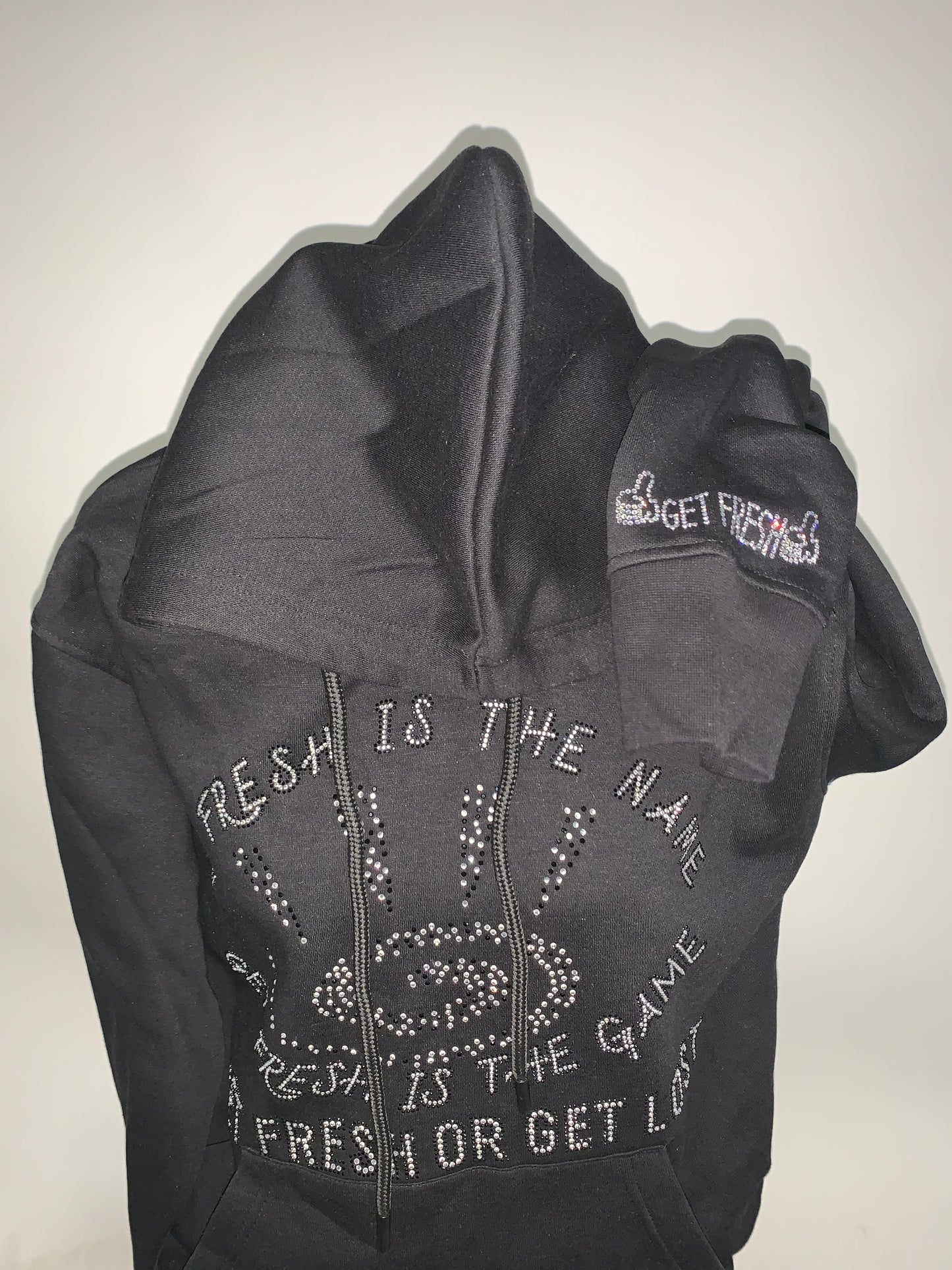 Two Piece GET FRESH OR GET LOST Clear Rhinestone Embroidery Unisex Jogger