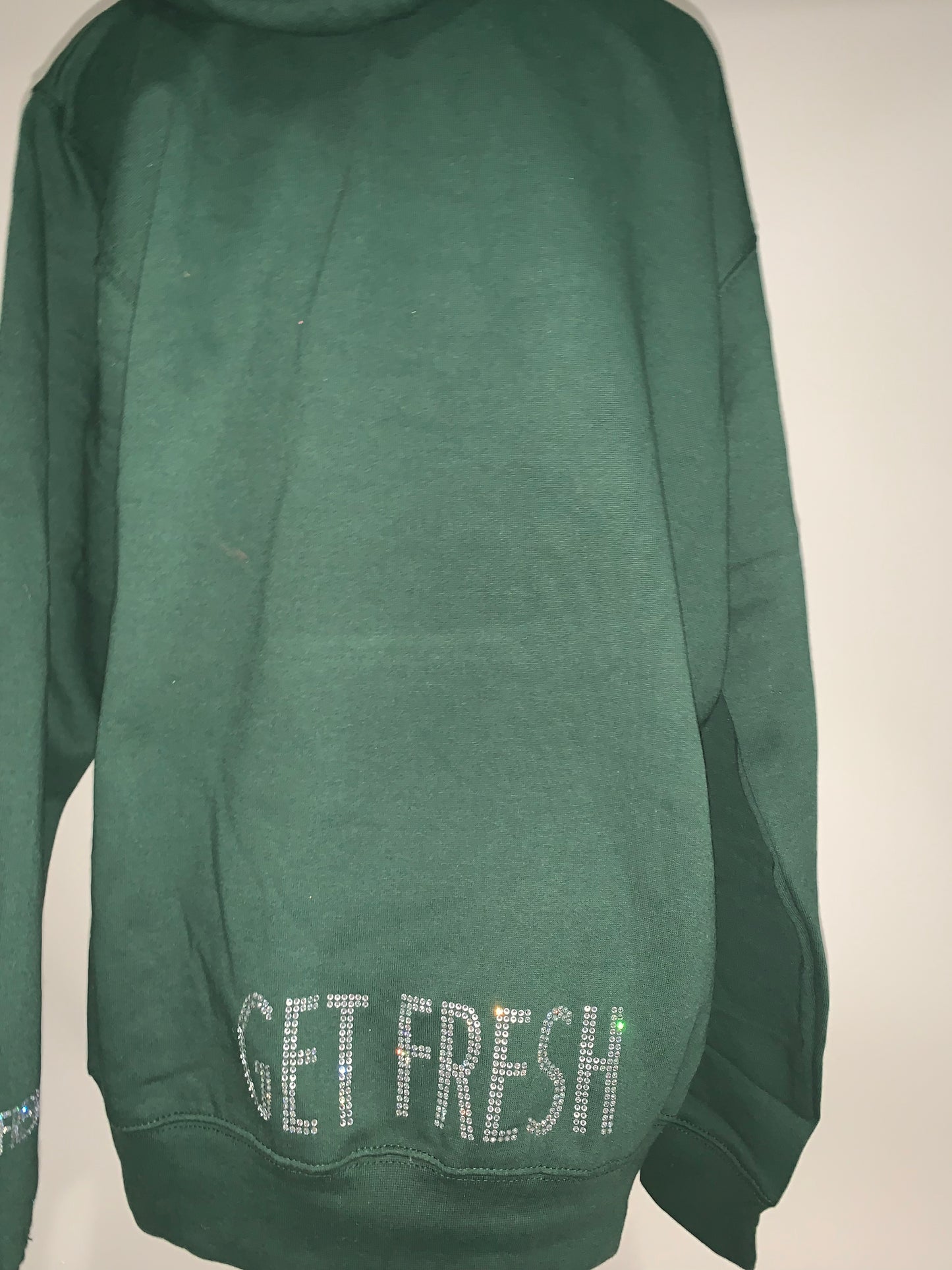 GET FRESH OR GET LOST Eagles Green Hoodie Clear Rhinestone Embroidery