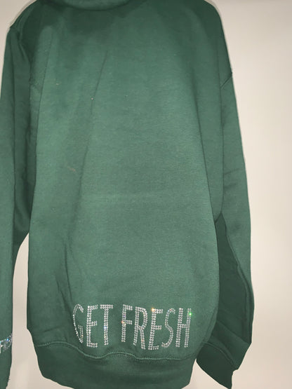 GET FRESH OR GET LOST Eagles Green Hoodie Clear Rhinestone Embroidery