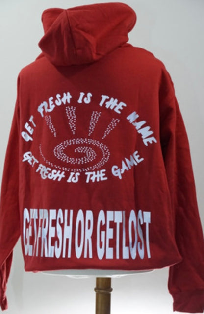 Red  GET FRESH OR GET LOST Hoodie Reflector Embroidery