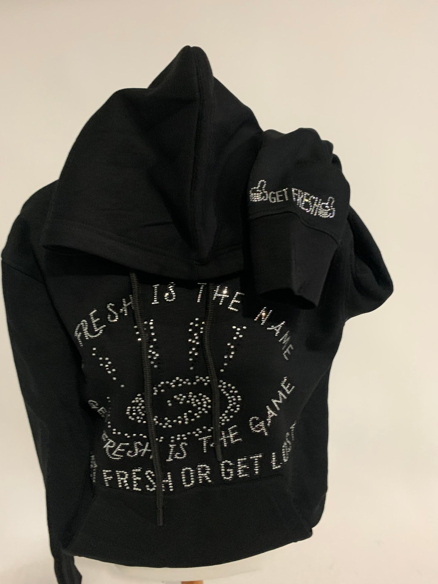 Two Piece GET FRESH OR GET LOST Clear Rhinestone Embroidery Unisex Jogger