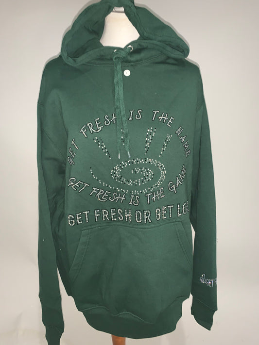 GET FRESH OR GET LOST Eagles Green Hoodie Clear Rhinestone Embroidery