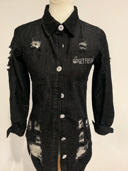 Two Piece Get Fresh or Get Lost Women Jeans Jacket Top And Bottom