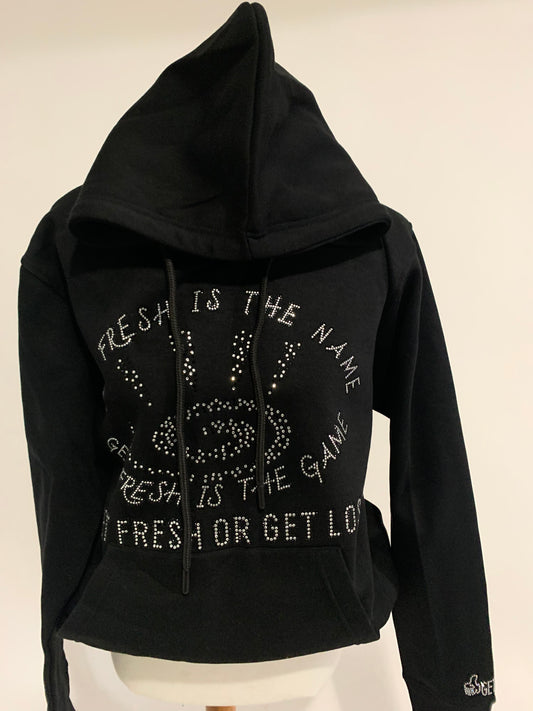 Two Piece GET FRESH OR GET LOST Clear Rhinestone Embroidery Unisex Jogger