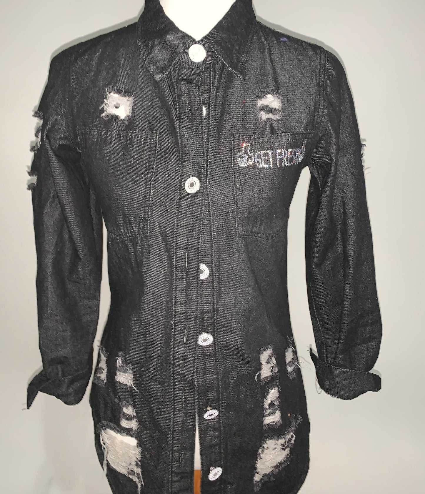 Two Piece Get Fresh or Get Lost Women Jeans Jacket Top And Bottom