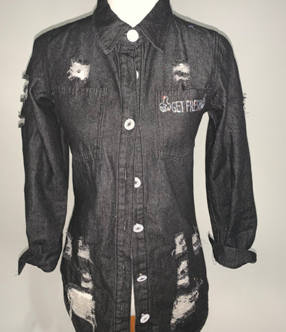 Two Piece Get Fresh or Get Lost Women Jeans Jacket Top And Bottom