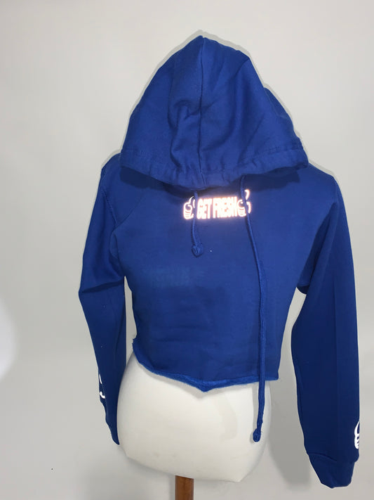 Royal Blue GET FRESH OR GET LOST Crop Top Hoodie Reflector
